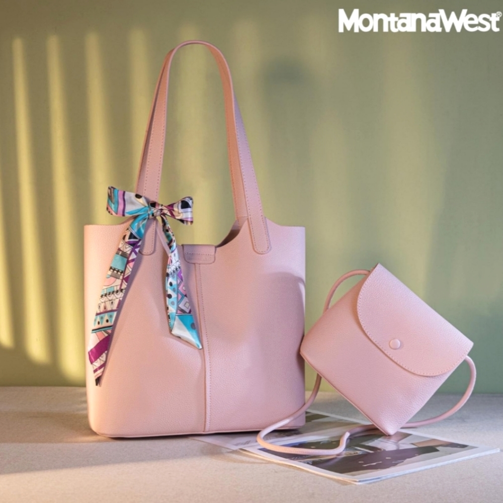 Bubblegum Pink Stunning Montana West 2pc Set Twilly Scarf Tote and Crossbody
